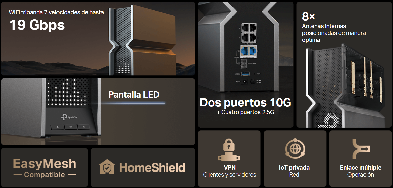 Caracteristicas tecnicas de ARCHER BE800 TP-LINK Router WiFi7 tri band BE19000