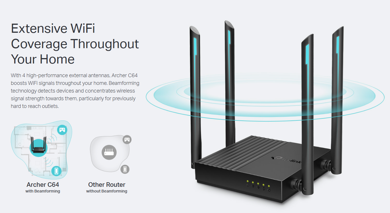 Caracteristicas tecnicas de ARCHER C64 Router TP-LINK WiFi 5 AC1200 dual band (5GHz/2.4GHz)