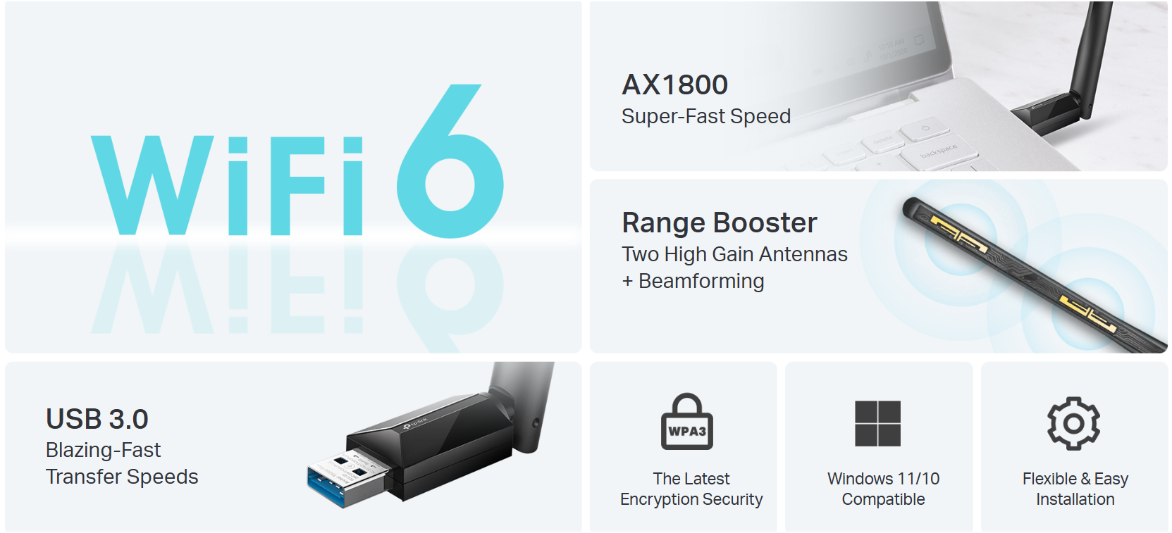 Caracteristicas tecnicas de ARCHER TX35U PLUS Adaptador USB TP-LINK WiFi 6 AX1800 dual band (5GHz/2.4GHz)
