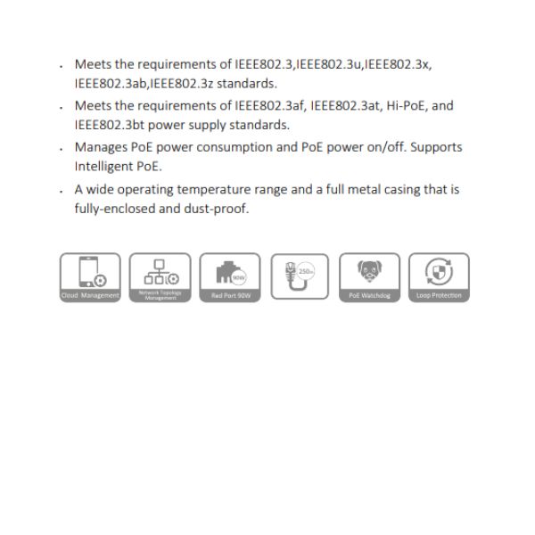 Caracteristicas tecnicas de SWITCH POE CLOUD (DOLYNK) L2 26P (24P POE 10/100) + 2P UPLINK COMBO (RJ45 GIG/SFP), 240W (P1-2 90W)