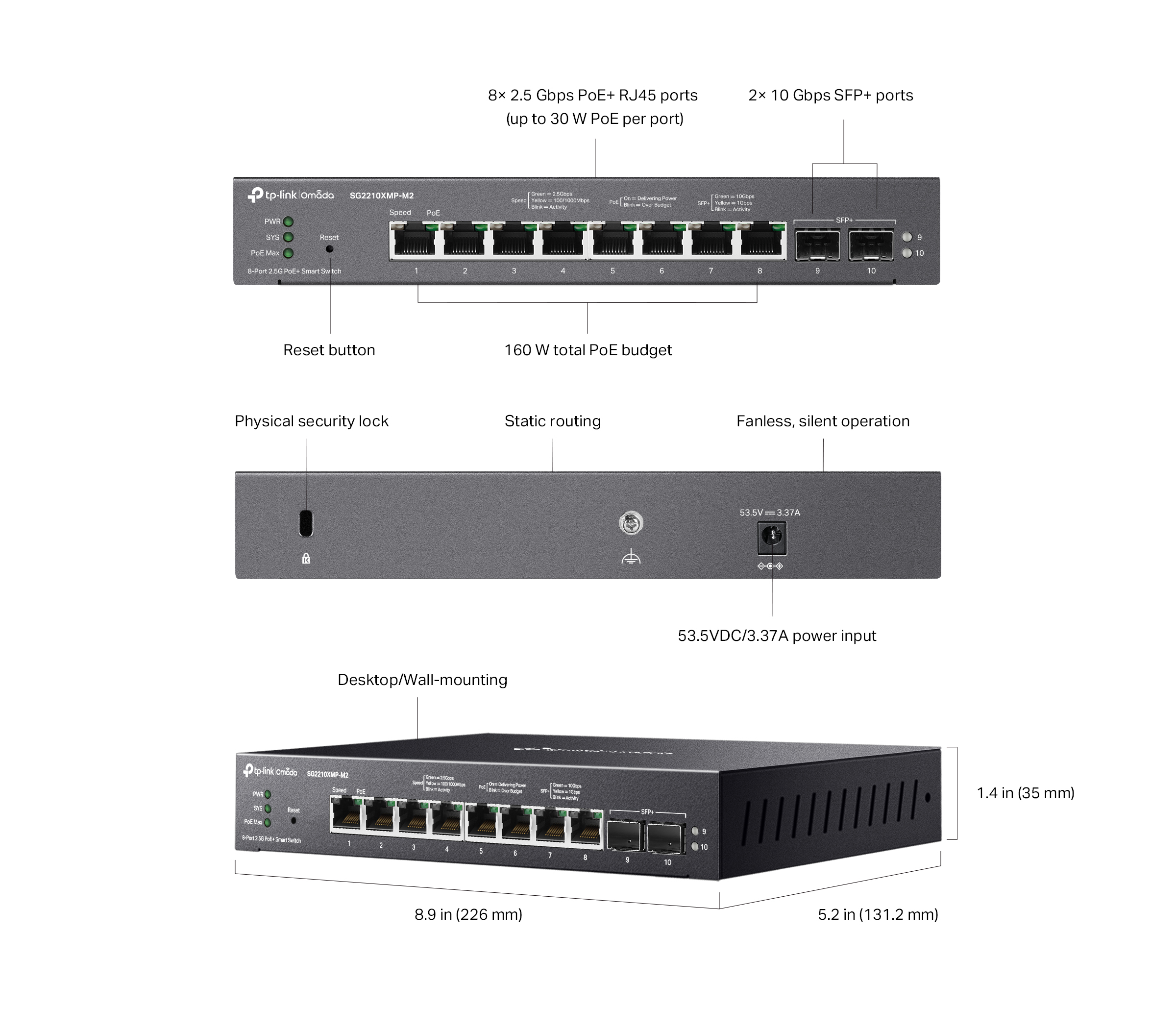 Caracteristicas tecnicas de SG2210XMP-M2 Omada Switch Smart 8×2.5G PoE+ + 2×10G SFP+