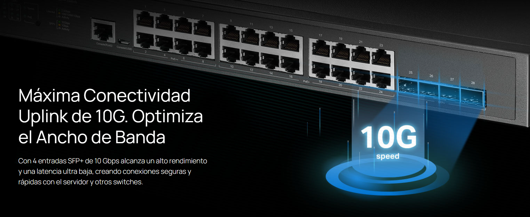 Caracteristicas tecnicas de SG3428XPP-M2 Switch administrable Omada L2+, 24×2.5G (8 PoE++/16 PoE+, 500W), 4 SFP+ 10G