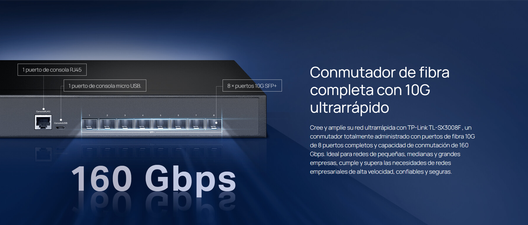 Caracteristicas tecnicas de SX3008F TP-Link Omada Switch L2+ 8×SFP+ 10G