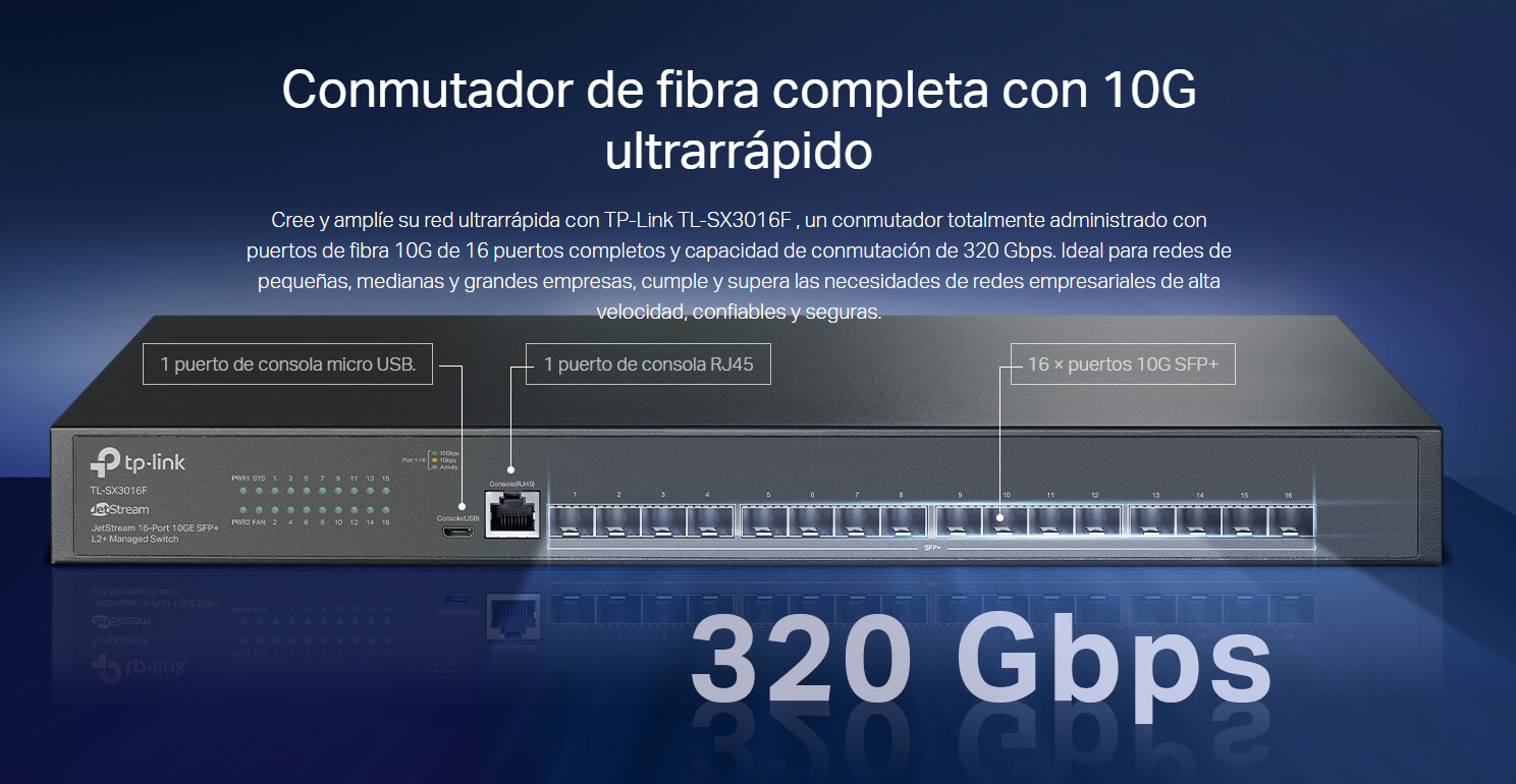 Caracteristicas tecnicas de SX3016F TP-Link Omada Switch L2+ 16?SFP+ 10G