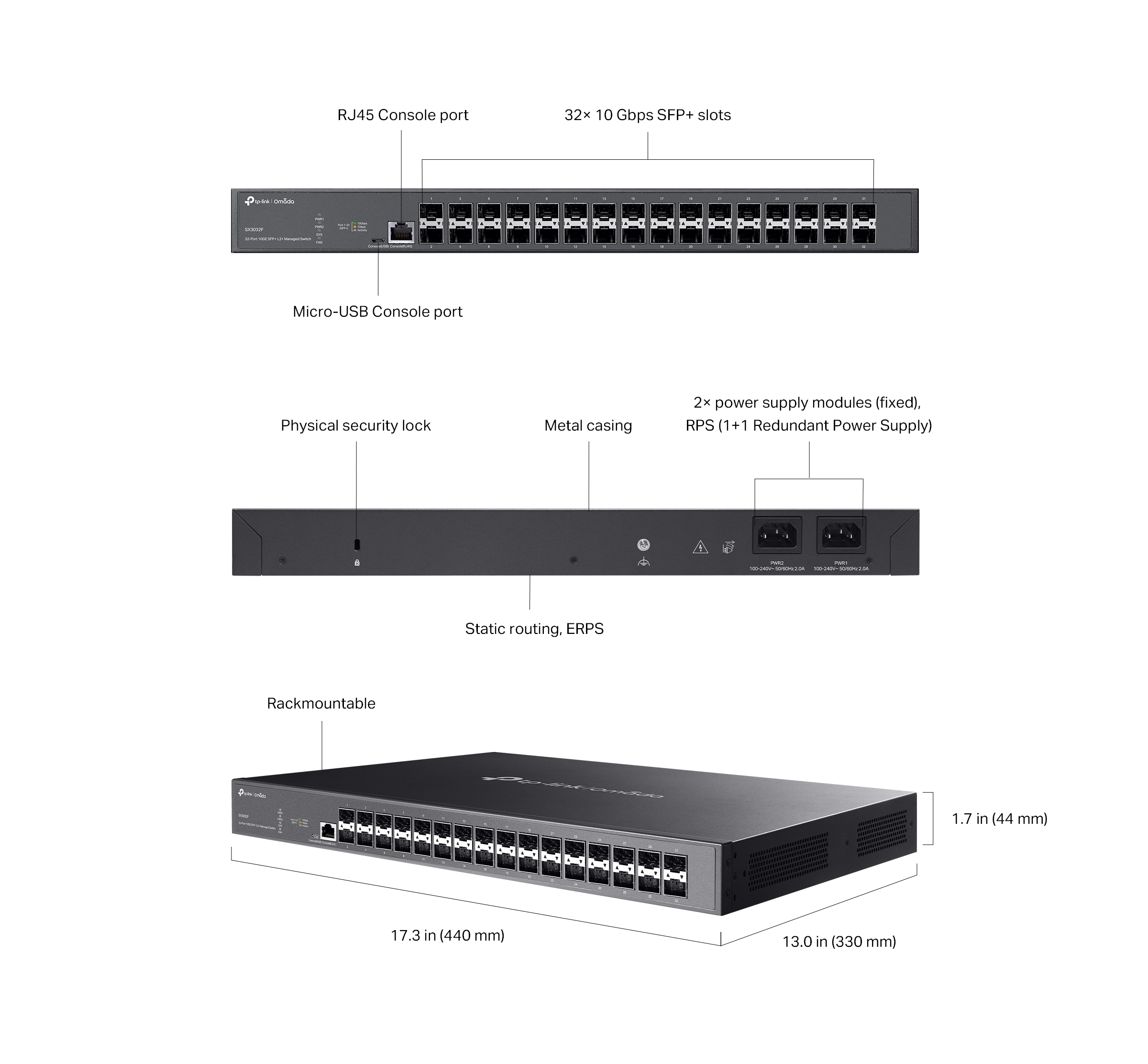 Caracteristicas tecnicas de SX3032F Switch administrable Omada L2+, 32 SFP+ 10G, 640Gbps