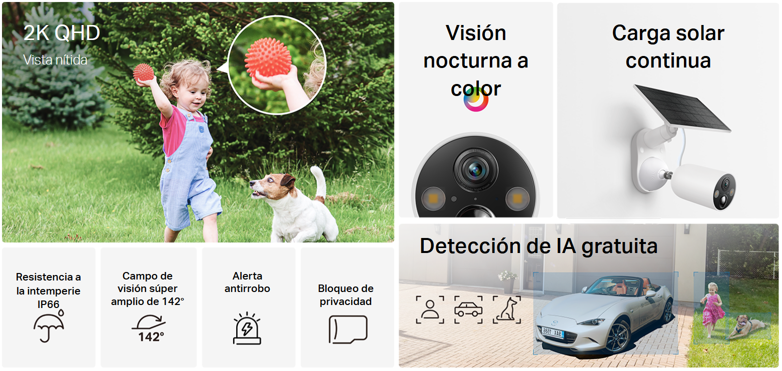 Caracteristicas tecnicas de Tapo C425 KIT camara Tapo exterior wifi 4MP 2560x1440 2K QHD + PANEL SOLAR