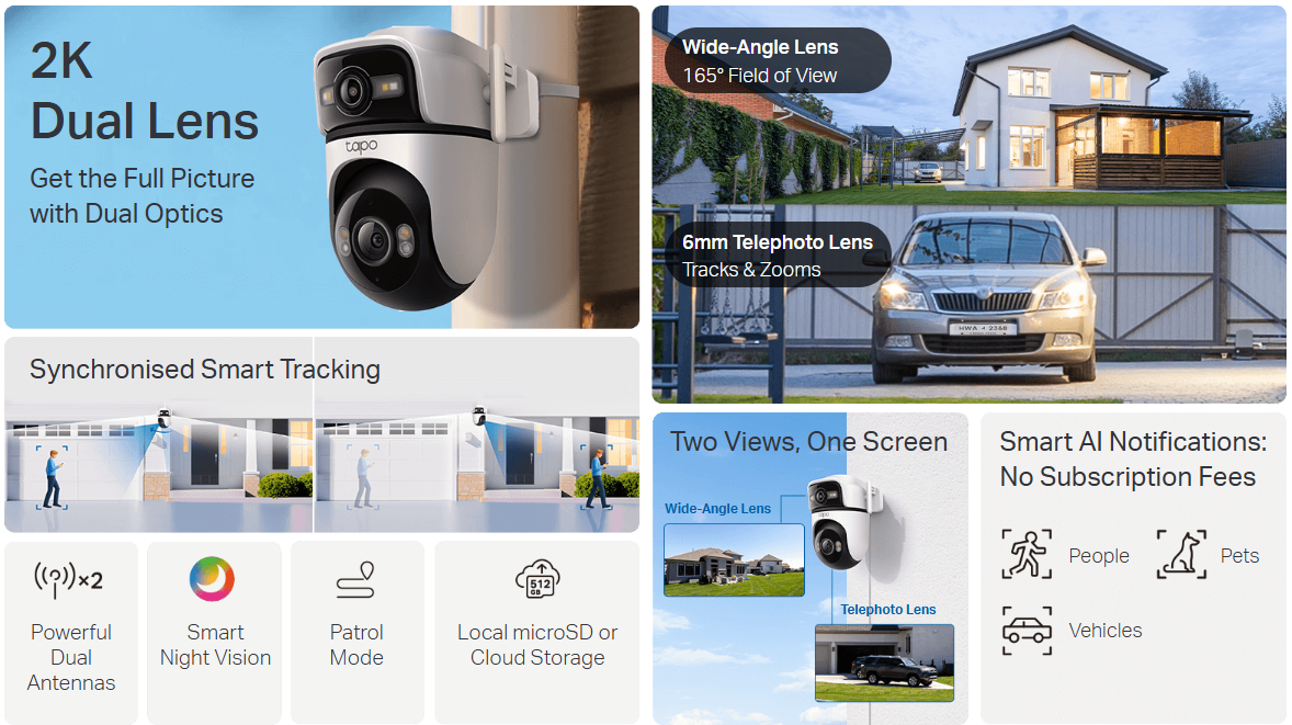 Caracteristicas tecnicas de Tapo C545D camara Tapo exterior wifi y ethernet DOBLE LENTE 3MP 2304x1296 2K