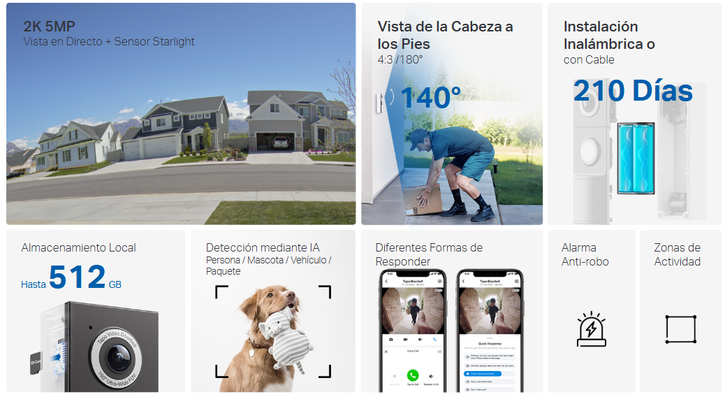 Caracteristicas tecnicas de Tapo D235 timbre con camara exterior wifi 5MP 2560x1920 2K